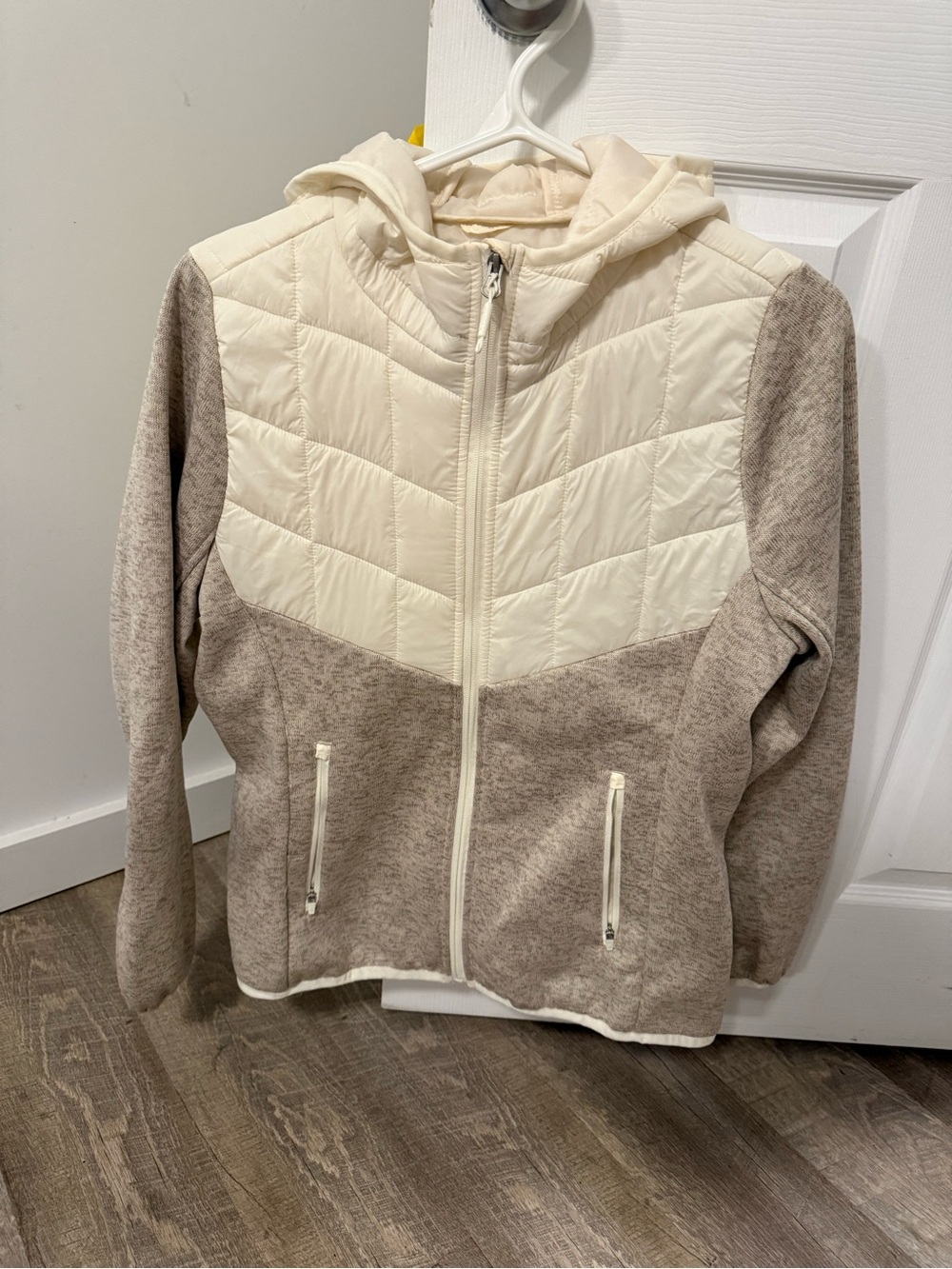 Kyodan Cream and Taupe Hooded Puffer Jacket
